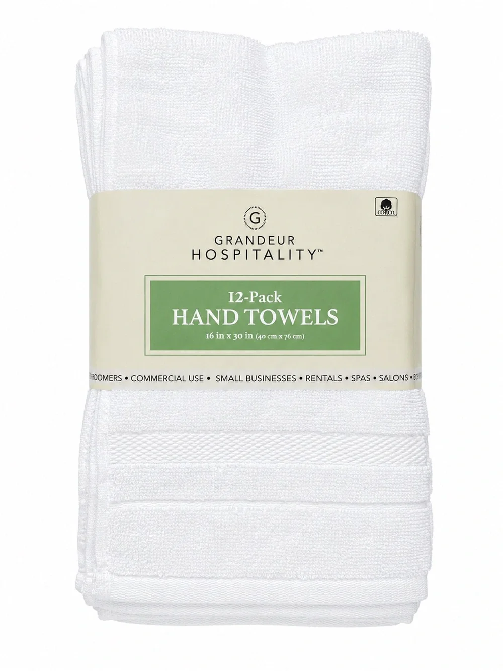 Grandeur Hospitality 12-Pack White Cotton Hotel Hand Towels NEW